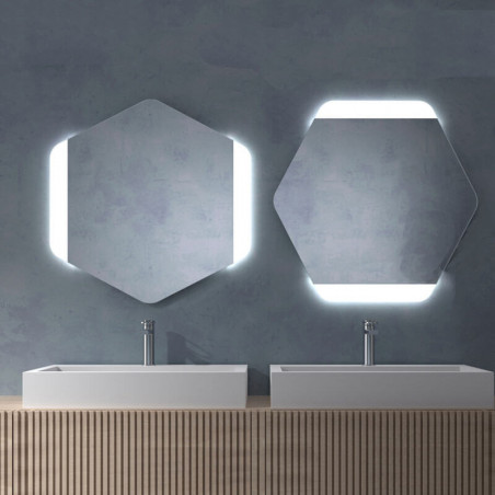 Hexagonal LED mirror Turks by Eurobath in a bathroom| Aiure