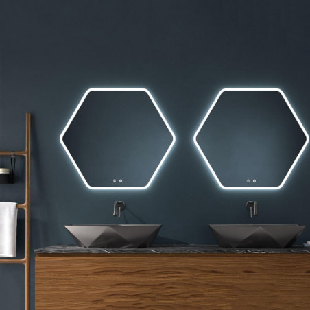 Mare polygonal touch LED mirror by Eurobath in a bathroom | Aiure