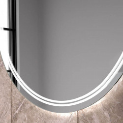 Round mirror with interior LED frame Dominica by Eurobath in a bathroom close up | Aiure