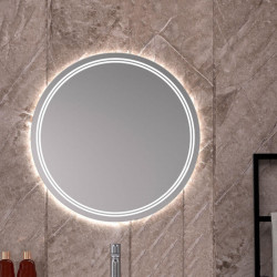 Round mirror with interior LED frame Dominica by Eurobath in a bathroom| Aiure