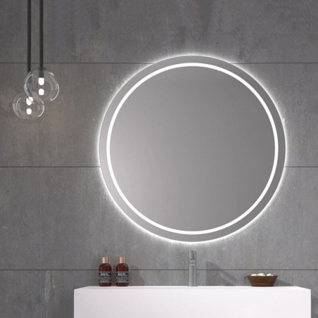 Mirror with round LED frame Mallorca by Eurobath in a bathroom| Aiure
