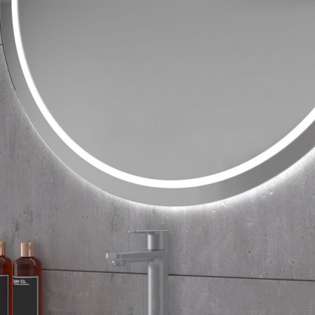 Mirror with round LED frame Mallorca by Eurobath in a bathroom close up| Aiure