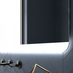 Rectangular LED design mirror Bora by Eurobath in a bathroom close up| Aiure