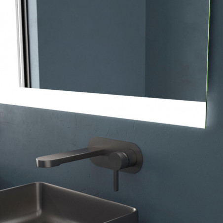 Rectangular bathroom mirror with LED light Feroe by Eurobath in a bathroom close up| Aiure