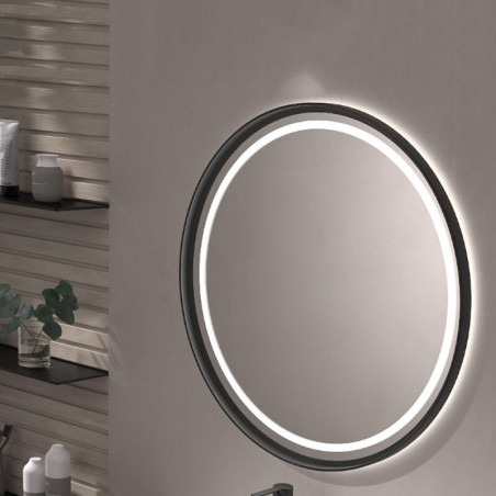 LED mirror with black frame Caicos by Eurobath in a bathroom| Aiure