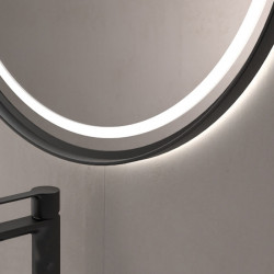 LED mirror with black frame Caicos by Eurobath in a bathroom close up| Aiure