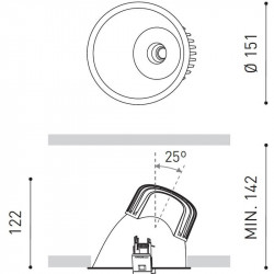 Dimensions of the 17W LED downlight Lex Eco Asymmetric by Arkoslight | Aiure