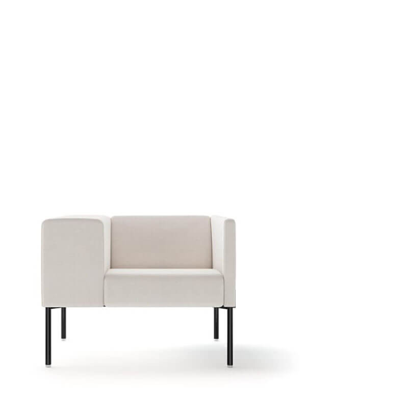 Design armchair Brix with wide armrest - White with black base - fireproof| Aiure