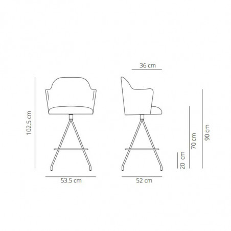 Swivel design stool with armrests Aleta by Viccarbe data-sheet| Aiure
