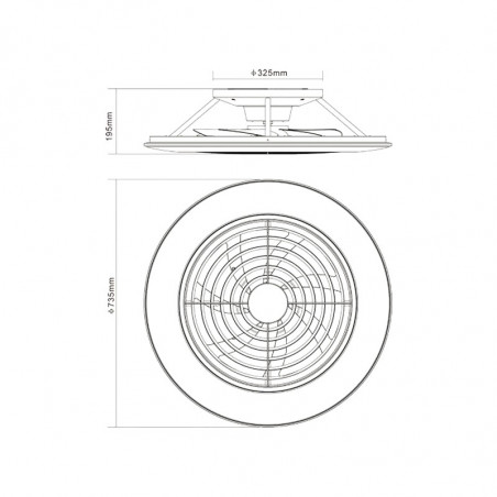 Medidas del ventilador Alisio grande plateado de Mantra | Aiure