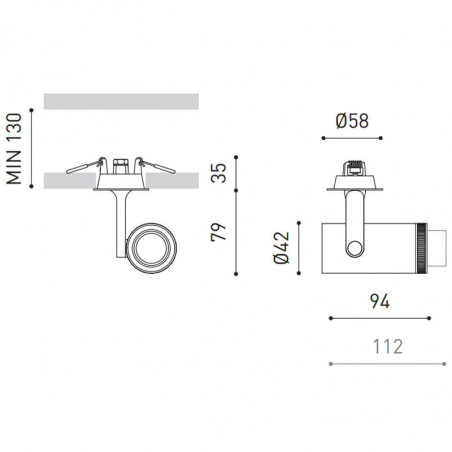 Medidas del foco LED Plus Mini Recessed Arkoslight | Aiure
