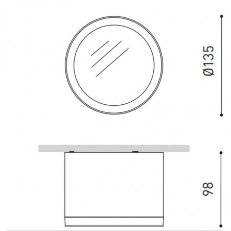 Dibujo de las medidas del downlight Stram Surface Mini de Arkoslight | Aiure