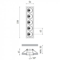 Dibujo dimensional del downlight LED Black Foster Asymmetric Recessed 5 de Arkoslight | Aiure