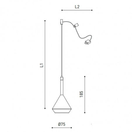 Dibujo de las dimensiones de la lámpara colgante Spin Fancy Shape de Arkoslight | Aiure
