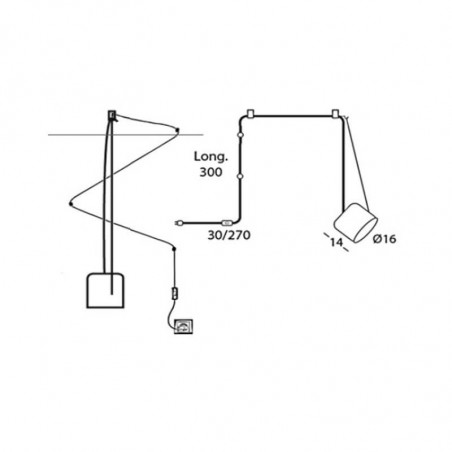 Dibujo dimensional de las medidas de la lámpara Paco | Aiure