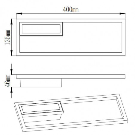 Dimensiones del aplique LED rectangular pequeño de la serie Boutique de Mantra | Aiure