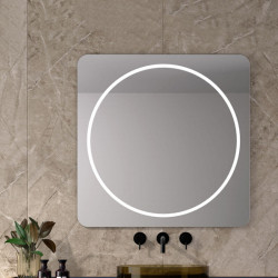Espejo cuadrado con luz LED interior Fiji de Eurobath en un cuarto de baño | Aiure