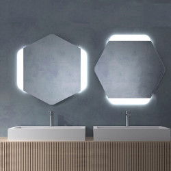 Espejo LED hexagonal Turks de Eurobath en un cuarto de baño | Aiure