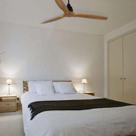 Ventilador de techo Alo sin luz negro de Faro Barcelona en un dormitorio | Aiure