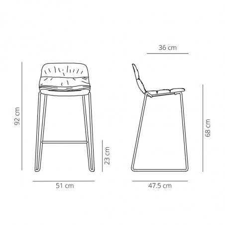 Tabouret d'extérieur rembourré Maarten de Viccarbe fiche technique| Aiure