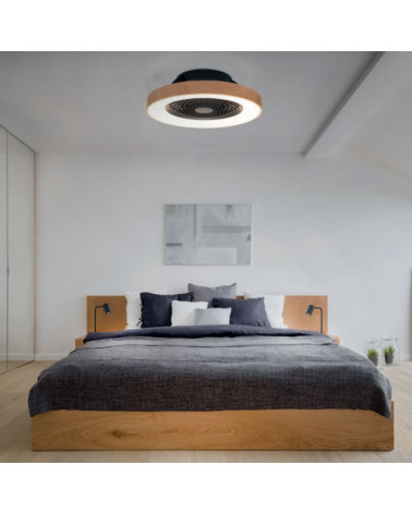 Ventilateur de plafond Tibet finition bois noir dans une chambre| AiureDeco