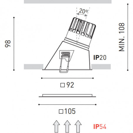 Dimensions du Downlight  Swap Square Asymmetric 7W - IP54 par Arkoslight | Aiure