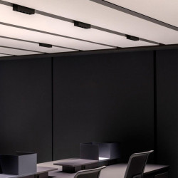 Plusieurs plafonniers noirs Foster Black Surface d'Arkoslight dans une salle de conférence | Aiure