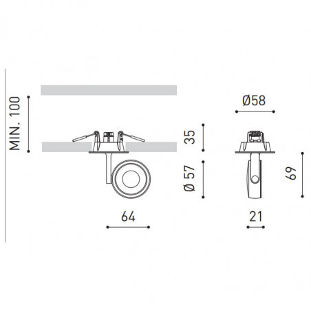 Dimensions du spot à LED Six S Recessed d'Arkoslight | Aiure