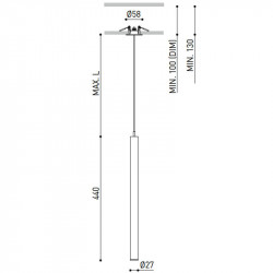 Measures de la lampe suspendue Stick 44 par Arkoslight | Aiure