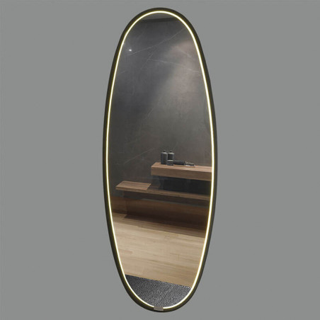 Miroir ovale LED Onyx avec cadre de ACB sur un fond gris | Aiure
