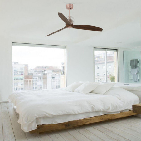 Ventilateur de plafond sans lumière Deco Fan en bois et cuivre de Faro Barcelona photo d'ambiance | AiureDeco
